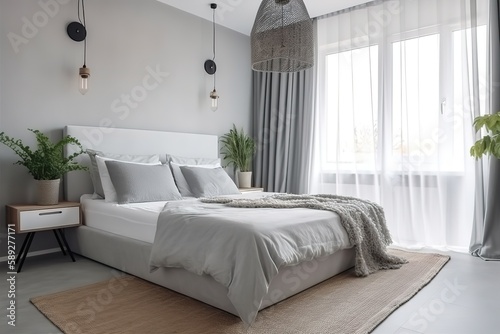 Modern contemporary loft bedroom   Luxurious large bedroom   Luxury double bedroom with golden furniture in royal interior   Luxurious bedroom with gilt double bed and bedside tables, Generative AI © Azar