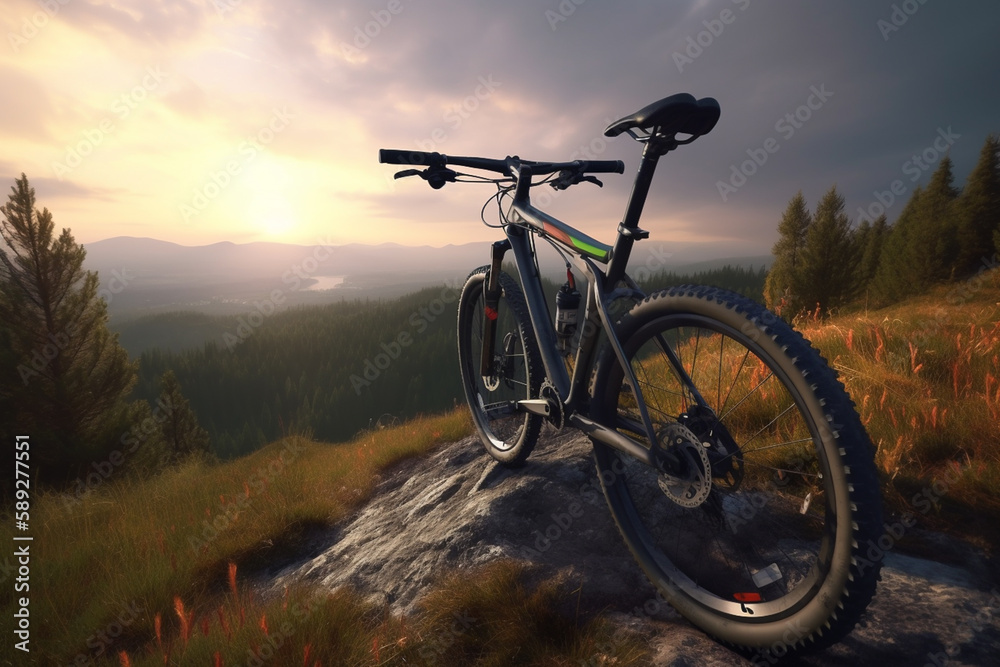 Professional mountainbike on top of mountain hill at sunset. Concept of  cross country biking and extreme outdoor sports. Stock Illustration | Adobe  Stock