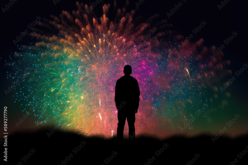 Generative AI Illustration of a man with his back turned looking at ...