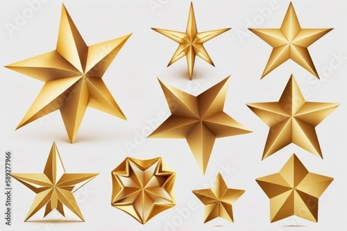 Set of golden stars isolated on a white background