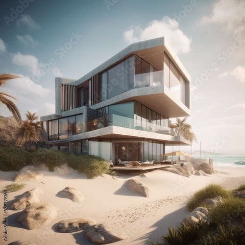 Modern house on the beach, architectural photography