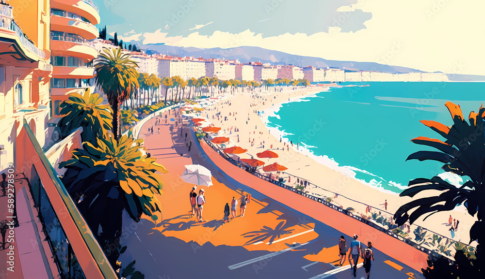 Illustration of beautiful view of the city of Nice, France
