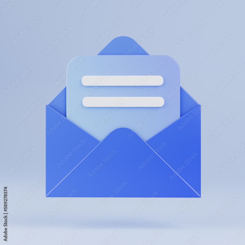 3d blue open mail envelope icon with paper isolated on solid background. Render new email notification. Realistic minimal illustration. Document in blue 3d envelope. Email marketing concept. 3d render 3d blue open mail envelope icon with paper isolated on solid background. Render new email notification. Realistic minimal illustration. Document in blue 3d envelope. Email marketing concept. 3d render