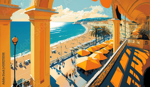 Obraz na płótnie Illustration of beautiful view of the city of Nice, France w salonie