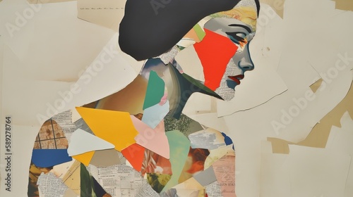 Collage Art of Beautiful Young Female with Abstracted Bodies and Maps photo