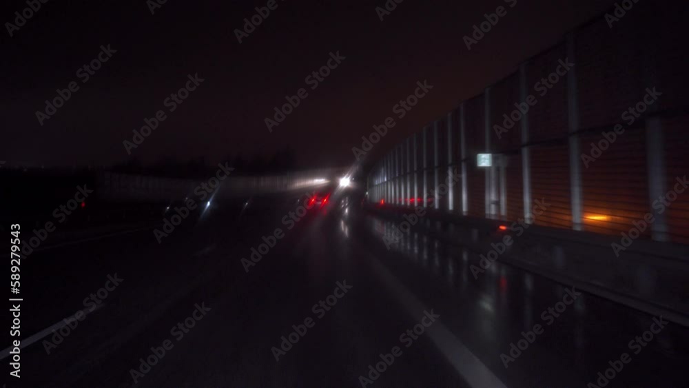 Driving at night during very bad weather conditions. Driving at night during very bad weather conditions.