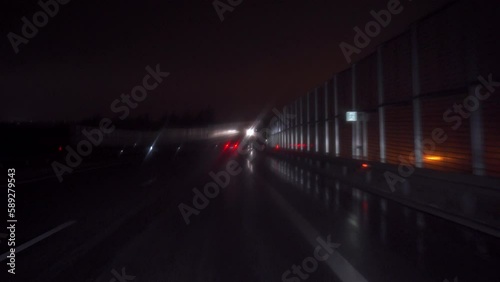 Driving at night during very bad weather conditions. photo