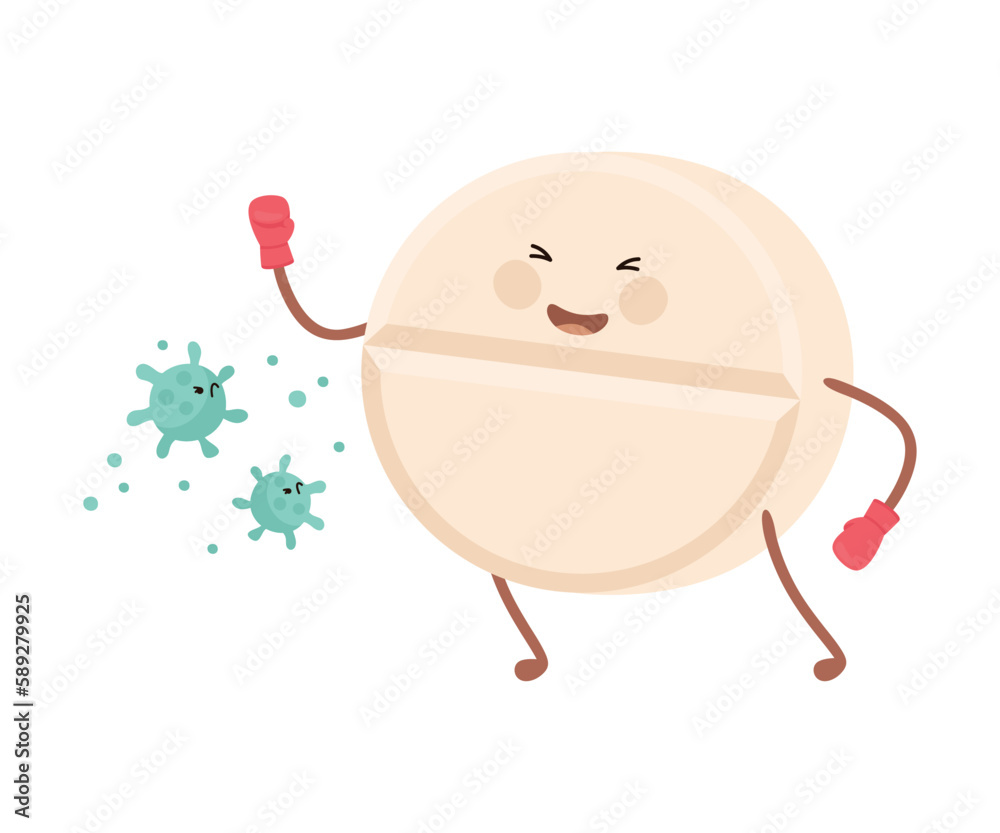 Medicine in Boxing Gloves Fighting Virus and Bacteria Engaged in Immune Protection Vector Illustration Medicine in Boxing Gloves Fighting Virus and Bacteria Engaged in Immune Protection Vector Illustration