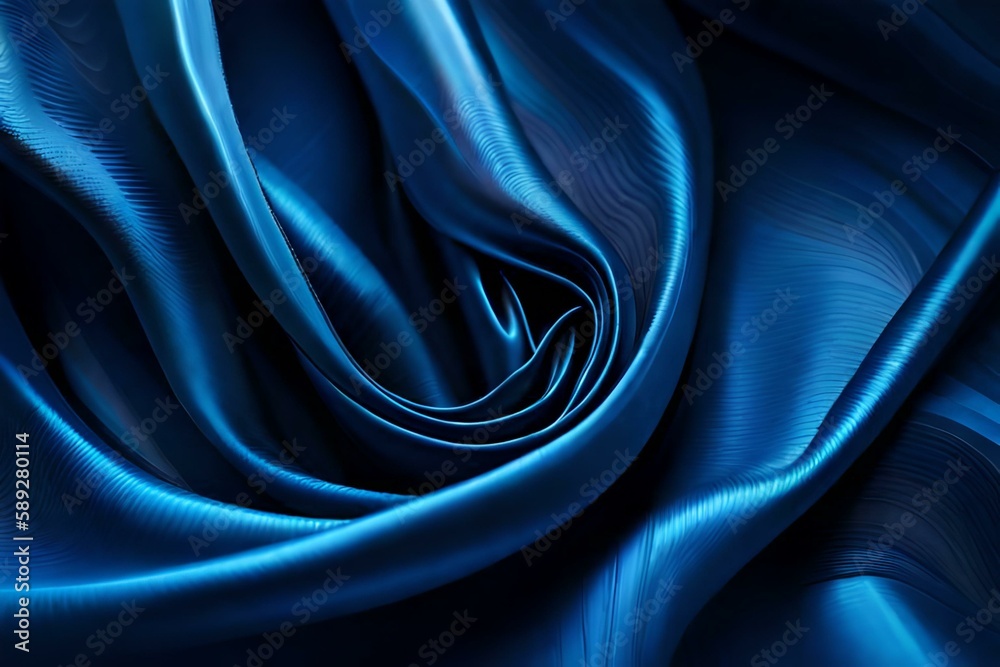 Deep blue silk satin fabric. Elegant abstract background. Liquid wave