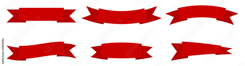 Red ribbon set. Banner symbol set. Vector illustration isolated on white. Red ribbon set. Banner symbol set. Vector illustration isolated on white.