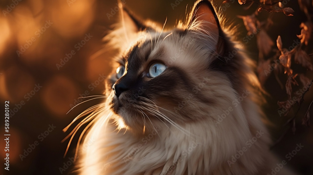 beautiful ragdoll cat telephoto outside - Generative AI