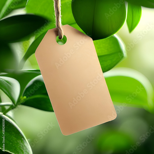 empty paper or cardboard label hanging from tree or bush twig