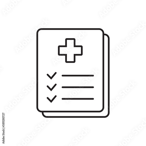 Medical record icon, medical report icon, medical history thin line icon, vector isolated.