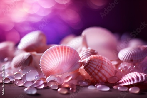 Pink seashells background, bokeh Generative AI