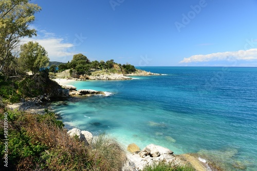 Kassiopi, Corfu island, Greece- beautiful beach in Spring on the Northern tip of the island. © alagz