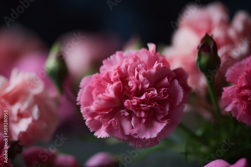 Pink carnations background  bokeh Generative AI