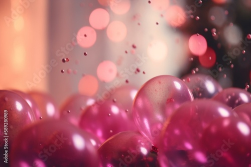 Pink balloons background, bokeh Generative AI