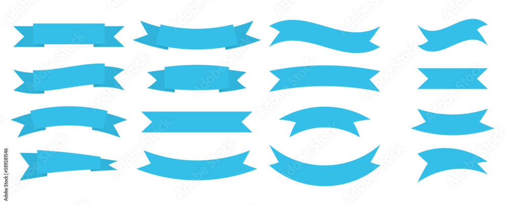 Blue ribbon set. Banner symbol set. Vector illustration isolated on white.