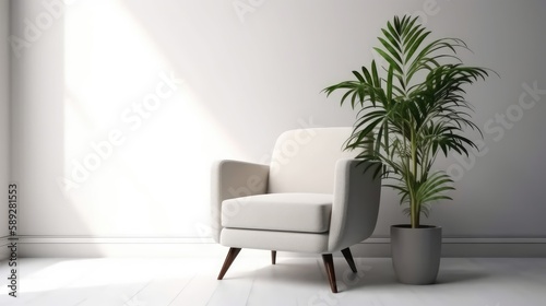 armchair and plant isolated on a white background  generative ai