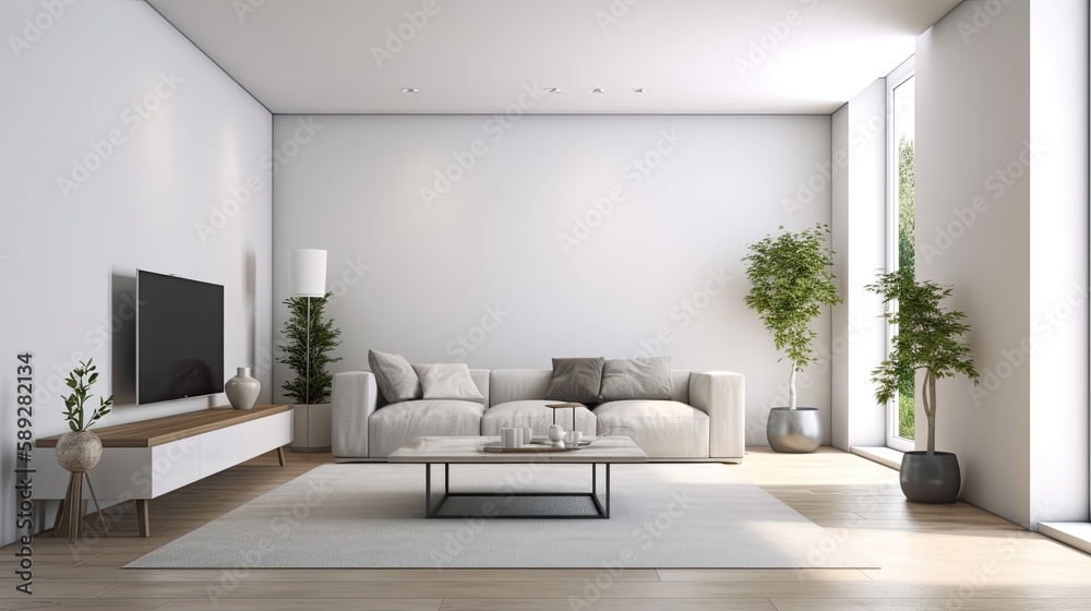 Modern living room interior isolated on white background, generative ai Modern living room interior isolated on white background, generative ai