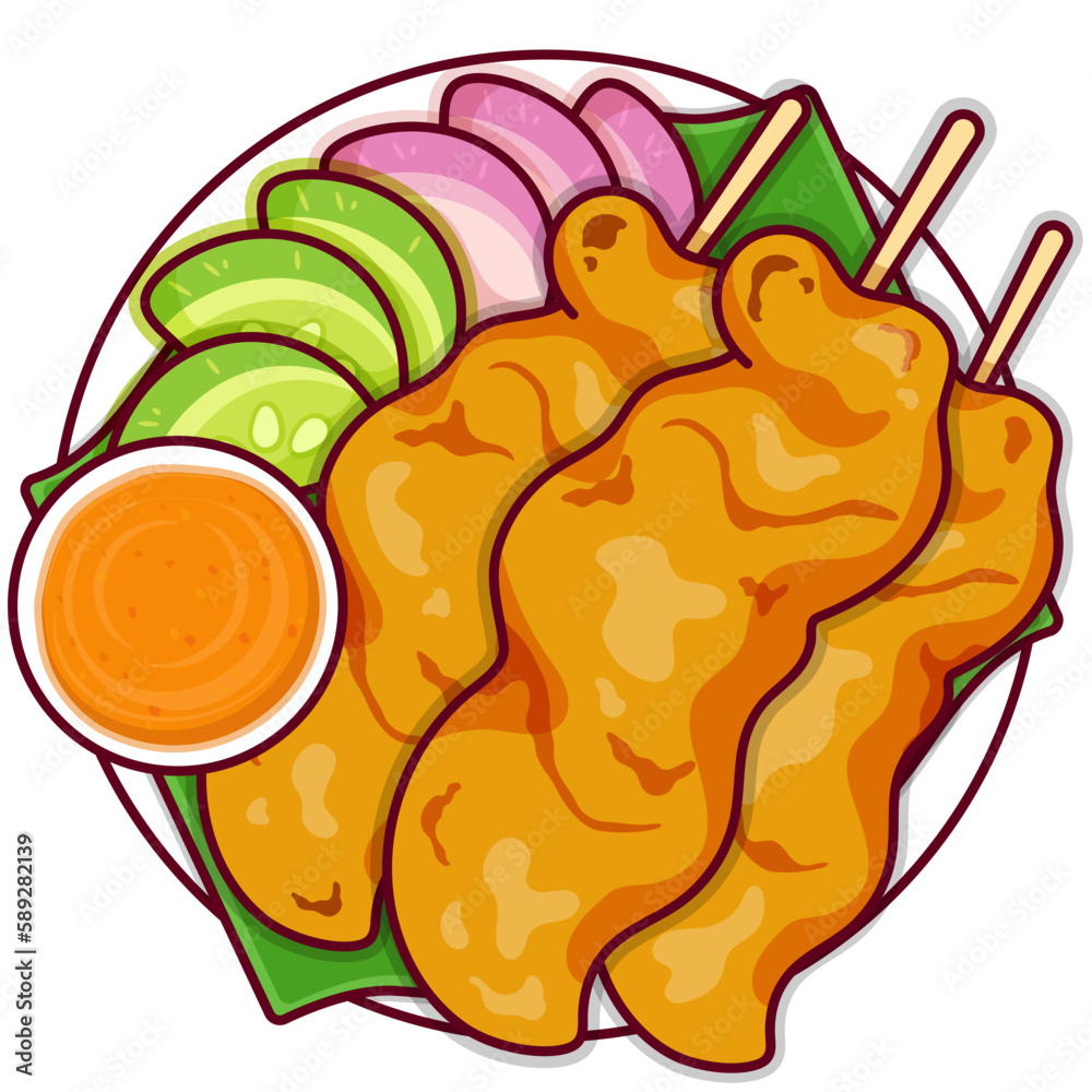 Indonesian chicken satay recipe recipe illustration vector. Chicken