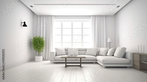 Modern living room interior isolated on white background, generative ai