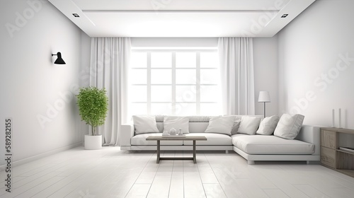 Modern living room interior isolated on white background  generative ai