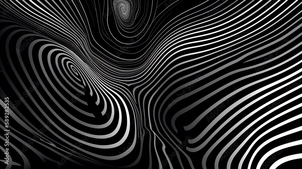 Trippy flat lines, digital background, minimalist, black and white colors, generative ai