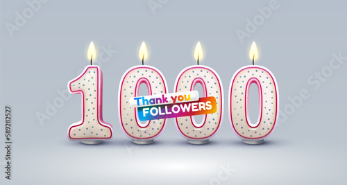 1000 followers of online users, congratulatory candles in the form of numbers. Vector illustration