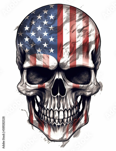 American Flag Skull Illustration, logo, t shirt design, patriotic, Independence Day. Generative AI