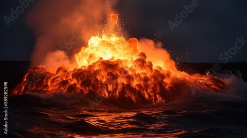 Underwater volcano spews hot lava, generative ai
