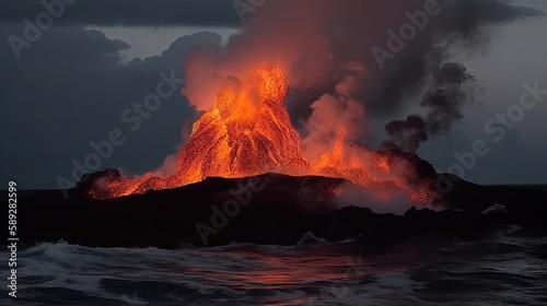 Underwater volcano spews hot lava, generative ai