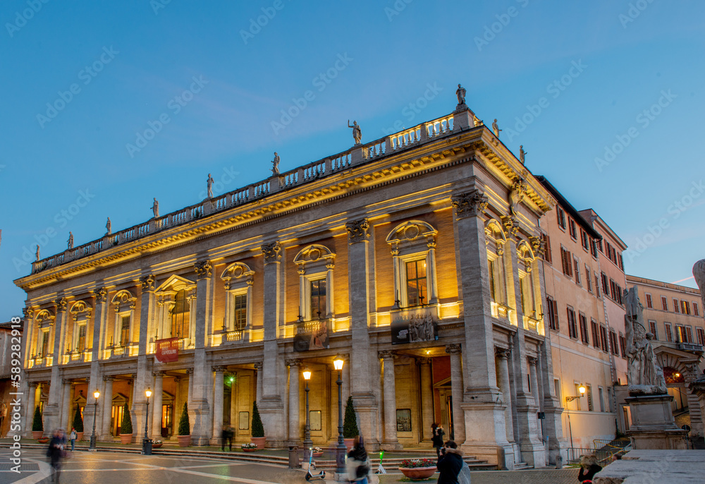 Campidoglio seat of the municipality of Rome, illuminated in the evening