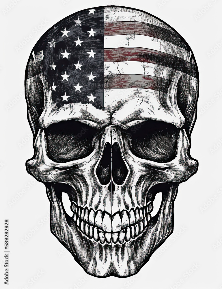 American Flag Skull Illustration, logo, t shirt design, patriotic ...