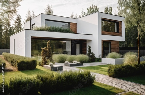 Real estate building background, a beautiful residence illustration by generative ai © Arisctur