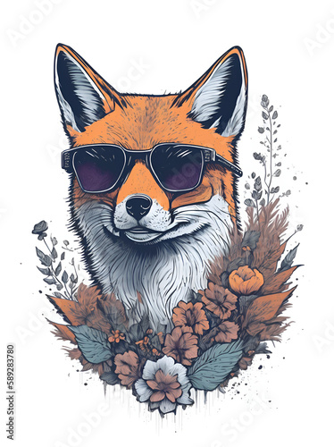 A Fox head wearing trendy sunglasses. AI generated illustration