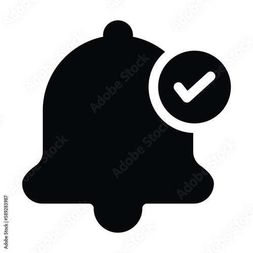 Notification Bell Alert Icon Black and White Fill Icon Design For Mobile Apps, Web and Design Elements, Reminder Icon Vector Illustration photo