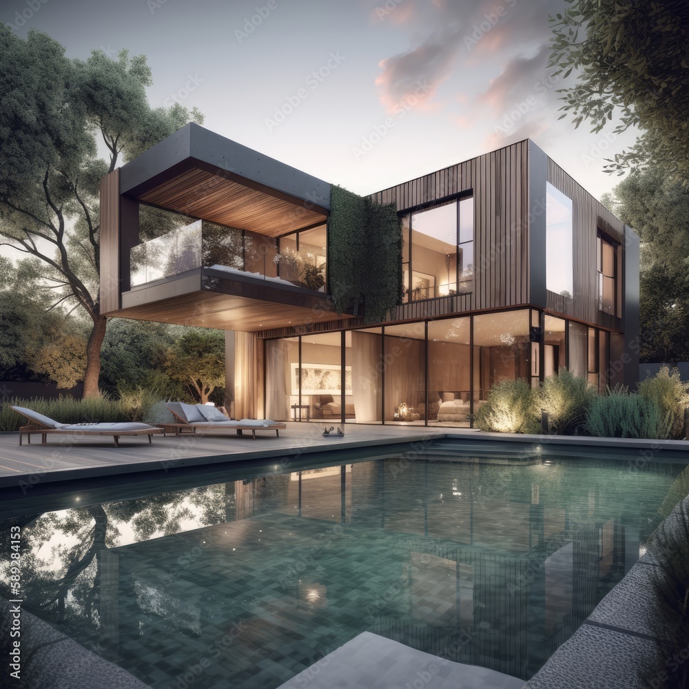 Modern house with a pool, architectural photography