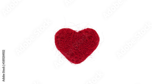 woolen heart isolate on a white background. Selective focus. Love.