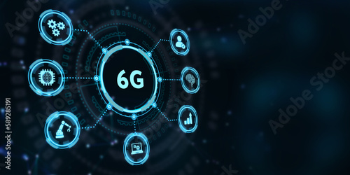 The concept of 6G network, high-speed mobile Internet, new generation networks. Business, modern technology, internet and networking concept. 3d illustration