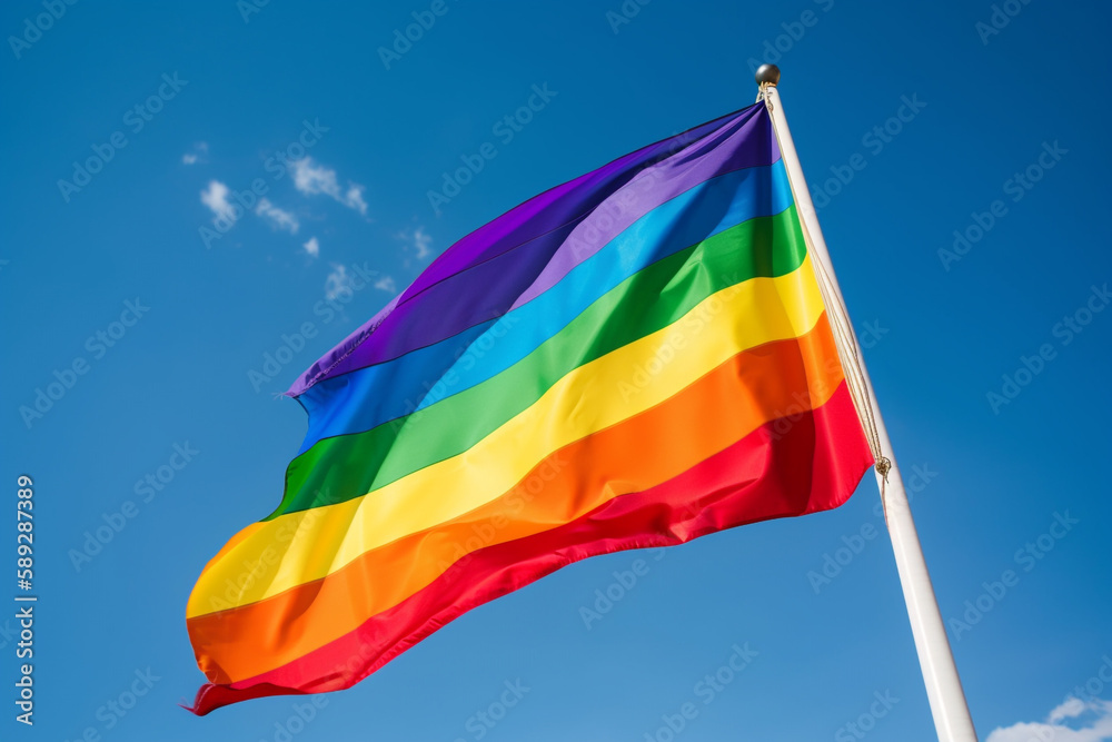 Generative Ai of LGBT gay flag blown in the wind Generative Ai of LGBT gay flag blown in the wind
