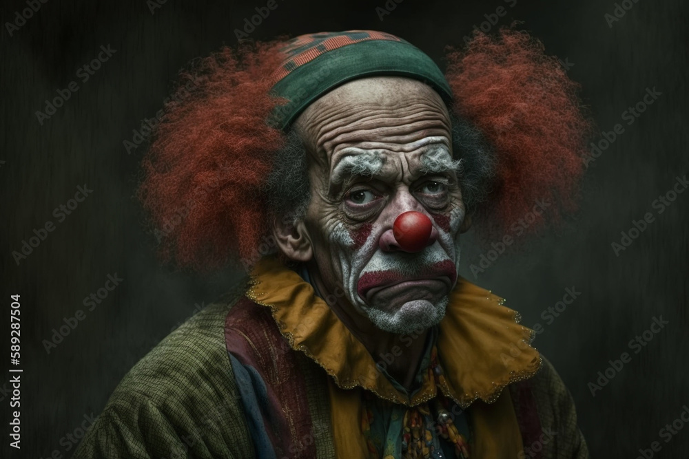 Generative Ai of a terrifying clown in front of a circus.	
