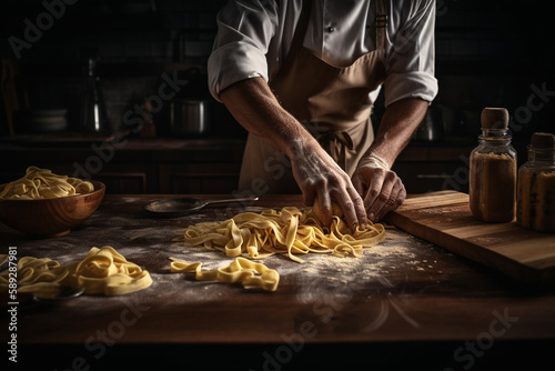 Italian chef preparing fresh pasta by hand - Generative AI