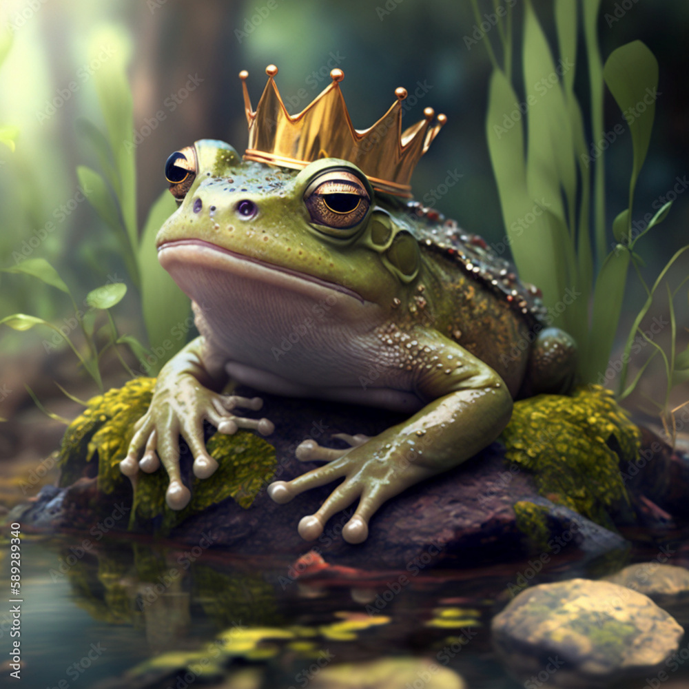The frog prince, or princess, in the swamp made with Generative AI The frog prince, or princess, in the swamp made with Generative AI