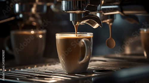 Close-Up of coffee machine making a cup of coffee in restaurant. Generative Ai