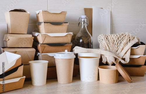A set of eco-friendly lunch boxes and food containers made from biodegradable materials.