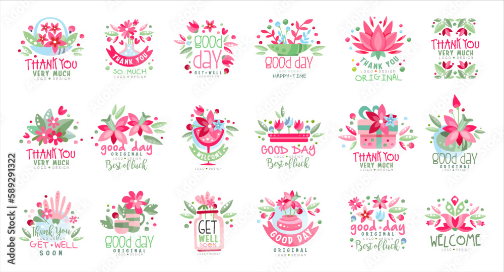 Bright wildflowers seamless pattern card templates set. Colorful delicate flowers repeating print for backdrop, wallpaper, packaging, textile floral design vector