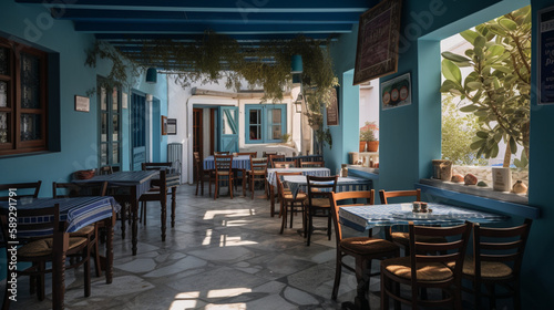 A Greek taverna with fresh seafood and lively atmosp Generative AI