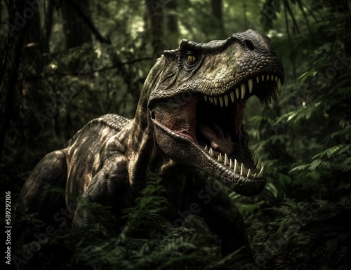 Big  angry and scary dinosaurs T-rex. generative ai
