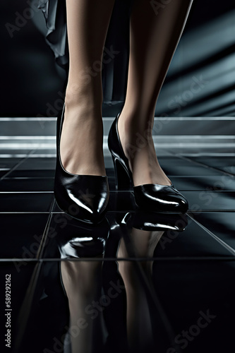 model feet gracefully glide down the catwalk. Generative Ai